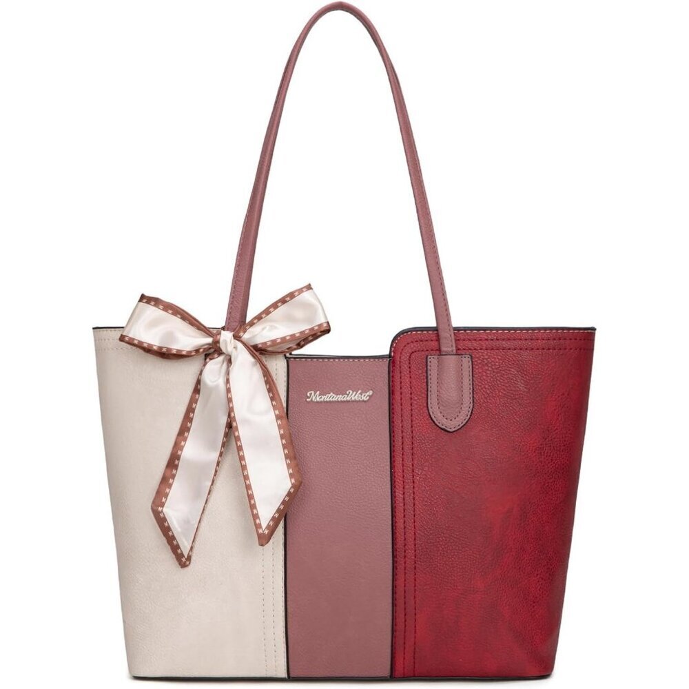 Women Beige With Red Imported Top zipper Top Handle Satchel Purses Handbags